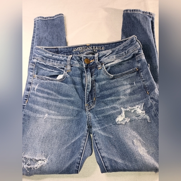 2/$30 Light Blue AMERICAN EAGLE Boyfriend Jeans Grunge Distressed Rips (#469) - Picture 1 of 6
